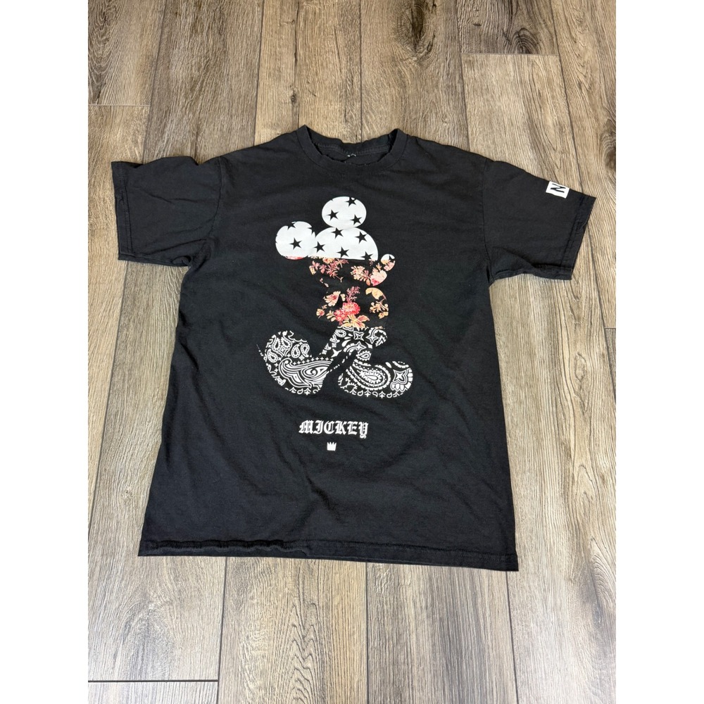 Neff Disney Mickey Mouse‎ Graphic T Shirt Black Size M Bandana Floral Stars SEO